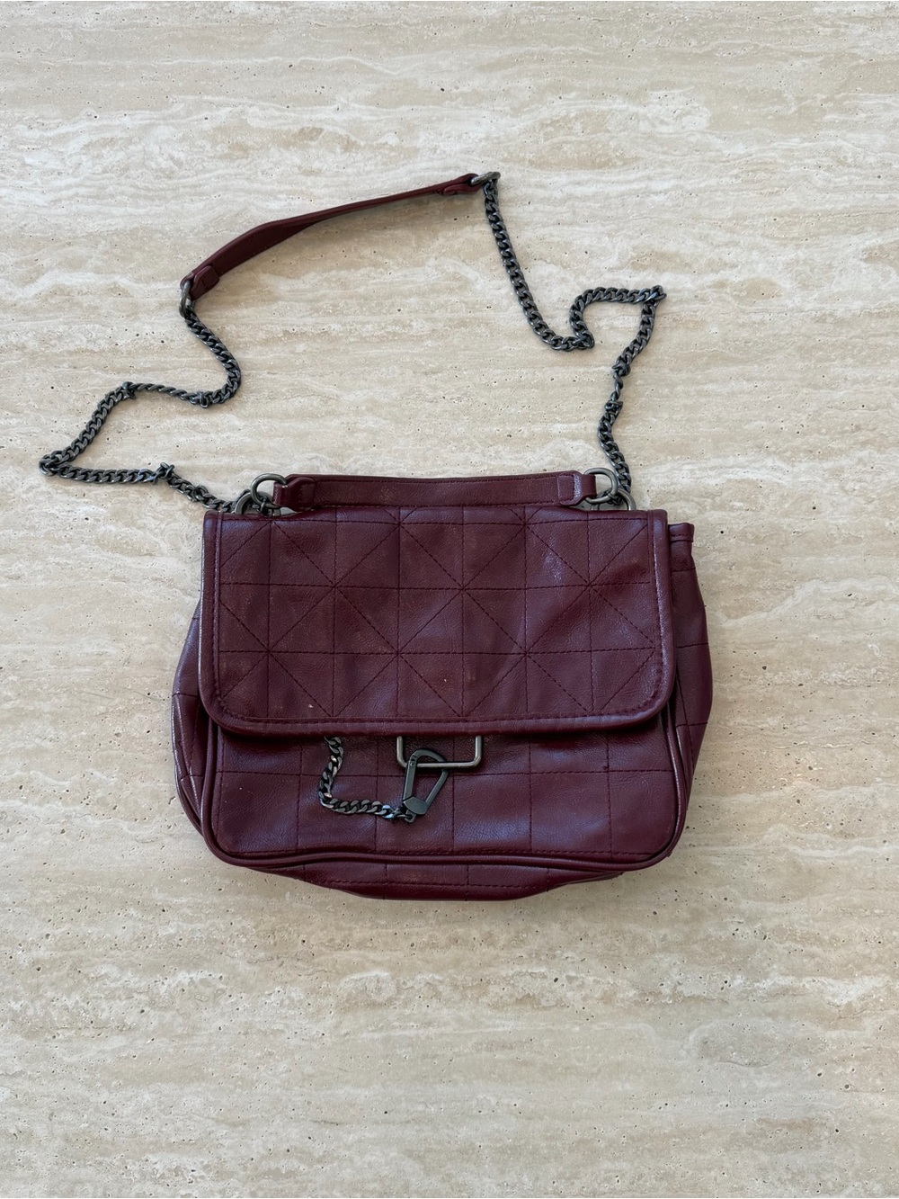Zara Quilted Burgundy Crossbody Bag with Gunmetal Chain Strap